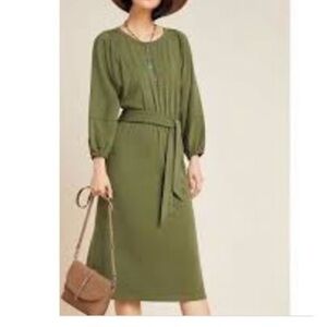 Anthropologie Thalia Olive Green Cozy Dress - Size Medium